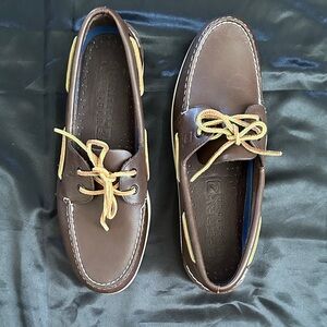 Sperry Brown Leather 2-Eye Boat Shoes with Tan Laces